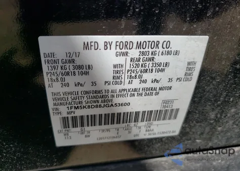 2018 Ford Explorer Xlt z USA, uszkodzony, nr VIN 1FM5K8D88JGA53600